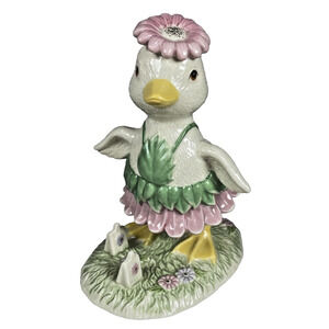 Lenox Ceramic Easter Duck Darling Duckling Daisy Hat #818812 Pink Green